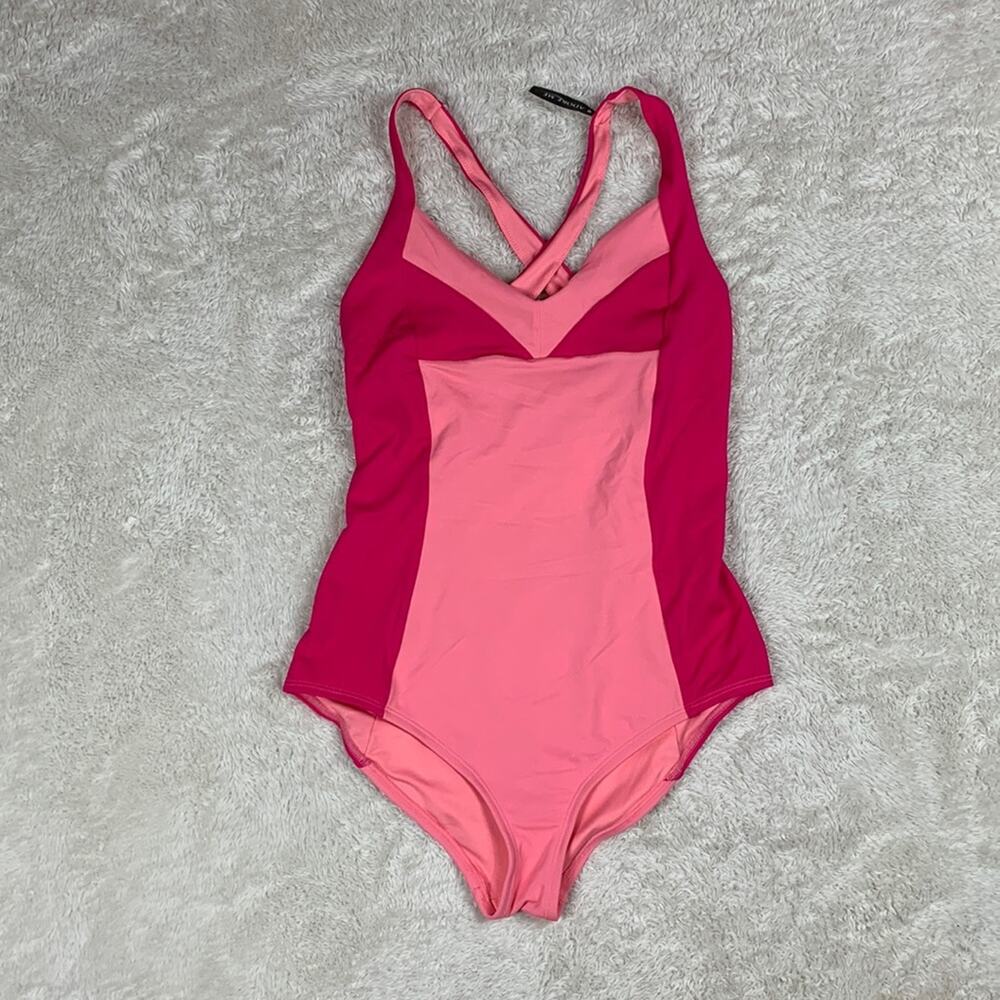 Adore Me Bubblegum pink colorblock one piece swimsuit, Medium NWT